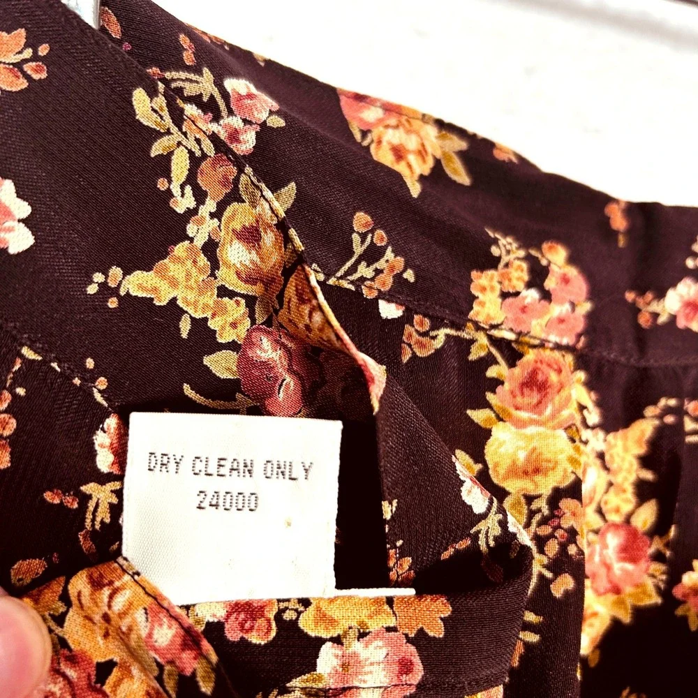 Banana Republic Vintage 90s Floral Pleated Rayon Skirt Brown Pink Womens‎ 8